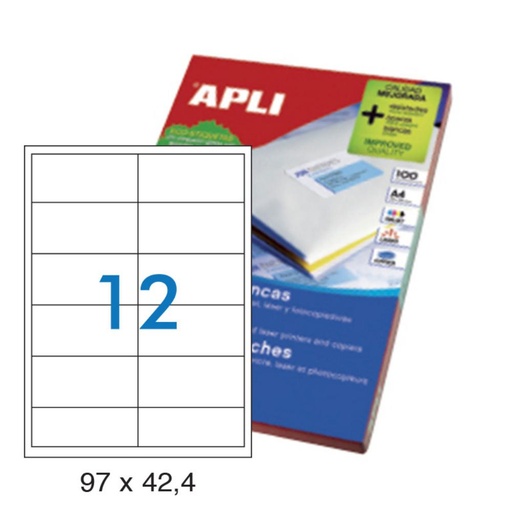 [029850] APLI ETIQUETAS BLANCAS PERMANENTES 97X42,4MM 100 HOJAS