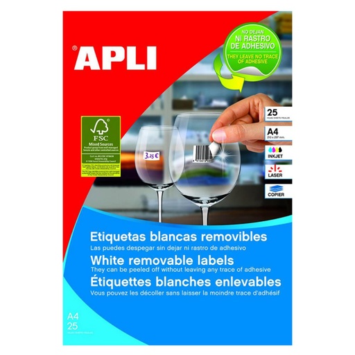 [002101] APLI ETIQUETAS BLANCAS REMOVIBLES 25,4X10MM 25 HOJAS 