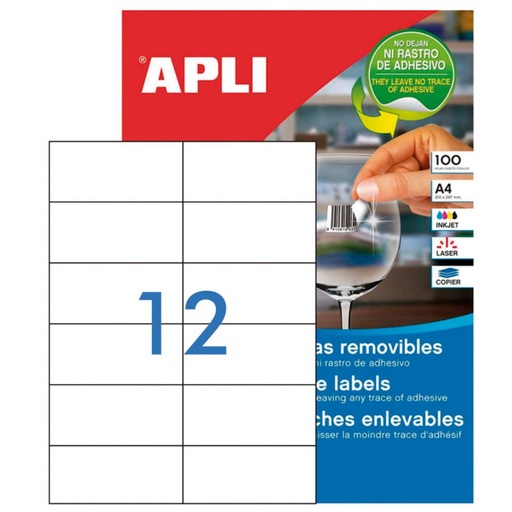 [002074] APLI ETIQUETAS BLANCAS REMOVIBLES 97,0X42,4MM 100 HOJAS