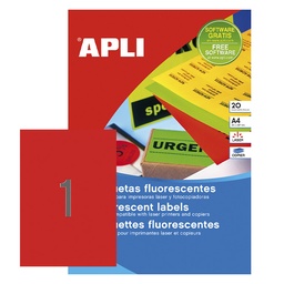 Apli Etiquetas Rojo Fluorescente Permanentes 210x297mm 20 Hojas
