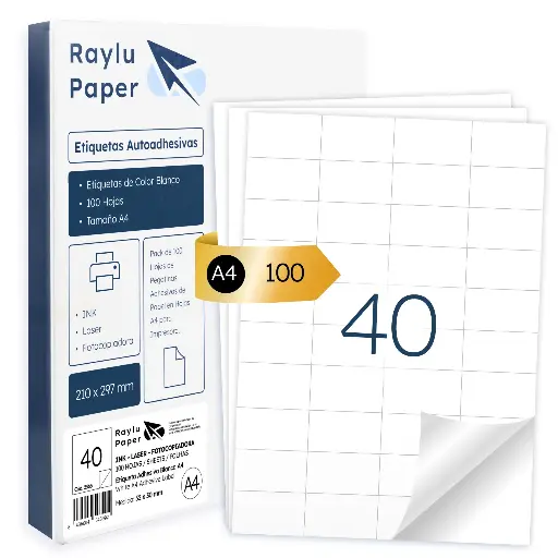 [002363] ETIQUETAS ADHESIVAS A4 RAYLU 52,5x29,7MM 36 POR HOJA 100 HOJAS