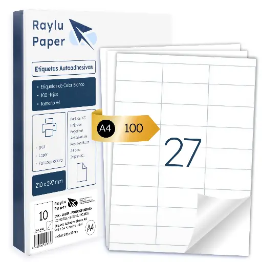 [001630] ETIQUETAS ADHESIVAS A4 RAYLU 70x32MM 24 POR HOJA 100 HOJAS