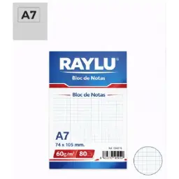 Bloc Notas Microperforado Raylu A7 60 Gramos 80 Hojas Cuadricula De 4 Mm