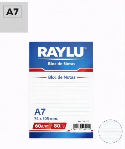 [001974] BLOC NOTAS MICROPERFORADO A7 60 GRAMOS 80 HOJAS HORIZONTAL