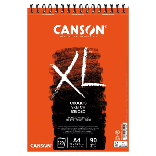 [600418] BLOC ESPIRAL CROQUIS CANSON XL A4 90 G/M² – 120 HOJAS