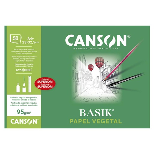 [619921] BLOC ENCOLADO PAPEL VEGETAL CANSON A4 50 HOJAS 95 G/M²