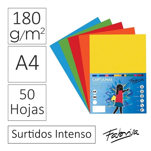 [825350] CARTULINA A4 COLORES INTENSOS PACK 50 HOJAS 