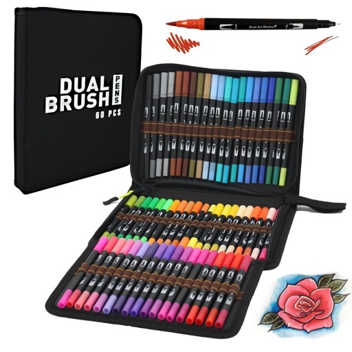 [704264] ROTULADORES LETTERING DOBLE PUNTA RAYLU PAPER ESTUCHE 60 UNIDADES