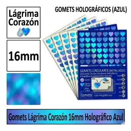 Gomets Corazon Lagrima Ø 16 Mm Holografico Azul
