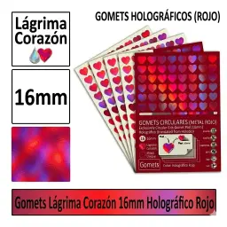 Gomets Corazon Lagrima Ø 16 Mm Holografico Rojo