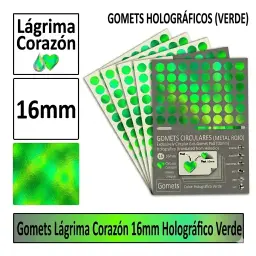 Gomets Corazon Lagrima Ø 16 Mm Holografico Verde