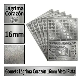 Gomets Corazon Lagrima Ø 16 Mm Metal Plata