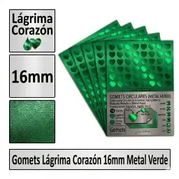 Gomets Corazon Lagrima Ø 16 Mm Metal Verde