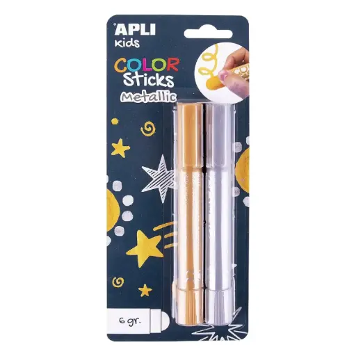 [70055] TEMPERA SOLIDA COLOR STICKS METALIZADOS 6GR  2 UDS ORO Y PLATA