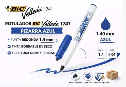 [119779] ROTULADOR BIC VELLEDA 1741 PIZARRA AZUL PUNTA REDONDA 1,4 MM