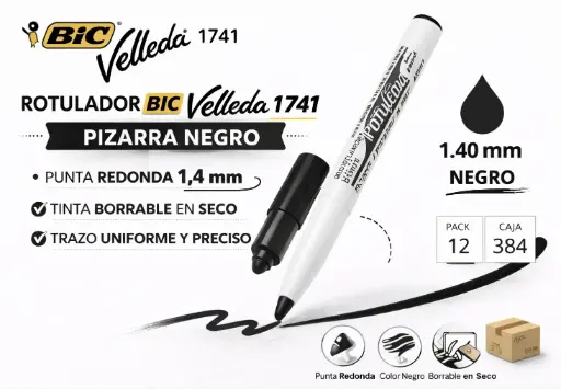 [119778] ROTULADOR BIC VELLEDA 1741 PIZARRA NEGRO PUNTA REDONDA 1,4 MM