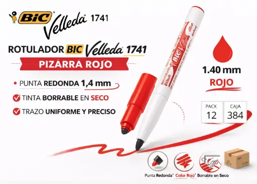 [119777] ROTULADOR BIC VELLEDA 1741 PIZARRA ROJO PUNTA REDONDA 1,4 MM