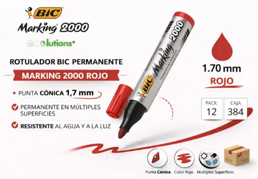 [140263] ROTULADOR BIC PERMANENTE MARKING 2000 ROJO PUNTA CONICA