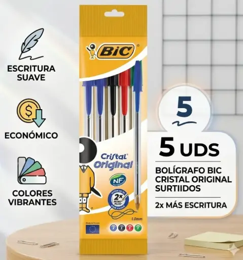 [081380] BOLÍGRAFO BIC CRISTAL ORIGINAL SURTIDOS BLÍSTER 5 UDS