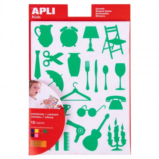 [649955] GOMETS APLI  SILUETAS OBJETOS CASA 12 HOJAS BOLSA