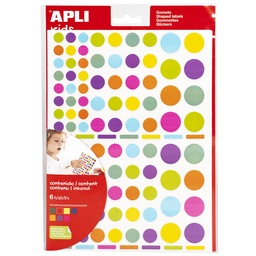 Gomets Apli Redondos Removibles Multicolor 6 Hojas Bolsa