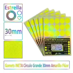 Gomets Ineta Círculo Grande Amarillo Fluor Rollo 1680 Uds