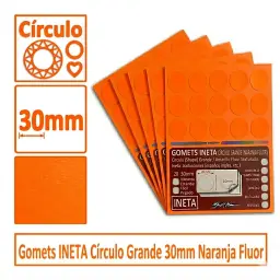 Gomets Ineta Círculo Grande Naranja Fluor Rollo 1680 Uds