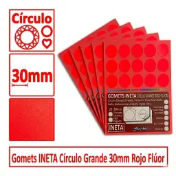 Gomets Ineta Círculo Grande Rojo Fluor Rollo 1680 Uds