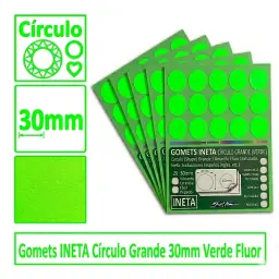 Gomets Ineta Círculo Grande Verde Fluor Rollo 1680 Uds