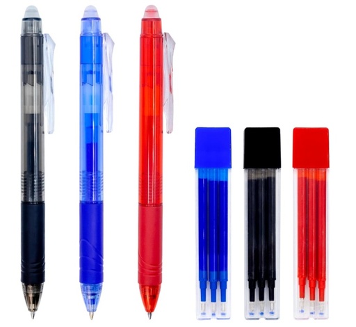 [120792] BOLÍGRAFO RAYLU IGNITE BORRABLE BOLSA 3 BOLIGRAFOS 1AZ 1NG 1RJ + 3 RECAMBIOS 1AZ 1NG 1RJ