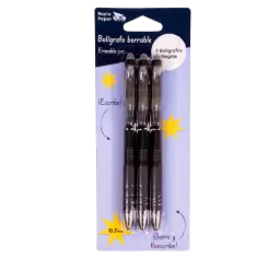 Bolígrafo Raylu Ignite Borrable Negro Blíster 3 Negros
