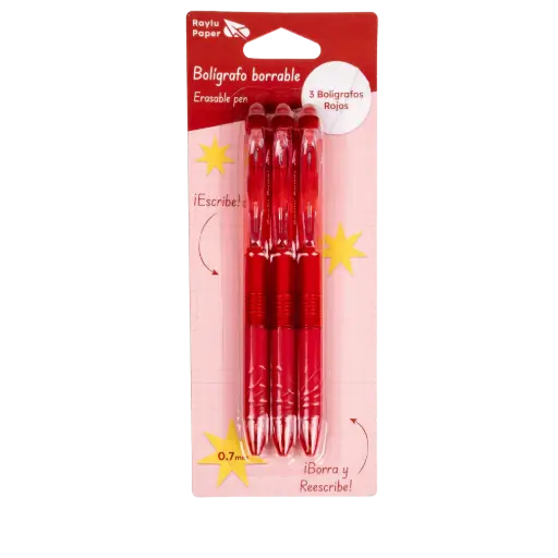 [120818] BOLÍGRAFO RAYLU IGNITE BORRABLE ROJO BLÍSTER 3 ROJOS