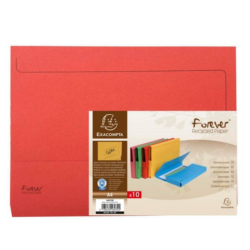 [180819] SUBCARPETAS A4 CON BOLSA RECICLADA 290G ROJO 10 UDS