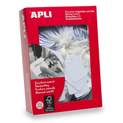 [029200] APLI ETIQUETAS COLGANTES BLANCAS CON HILO 45X65MM 