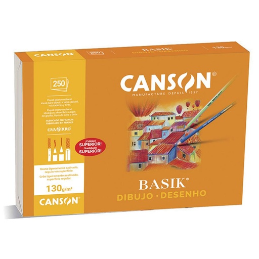[600061] PAPEL DE DIBUJO BASIK GUARRO CANSON  A4 250 HOJAS 130G