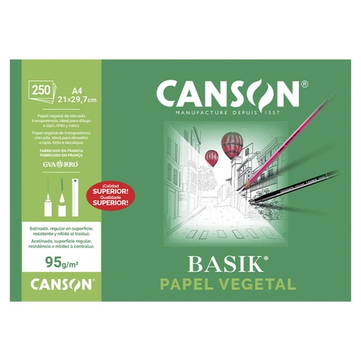 [001038] PAPEL A4 VEGETAL GUARRO CANSON  250 HOJAS 95G