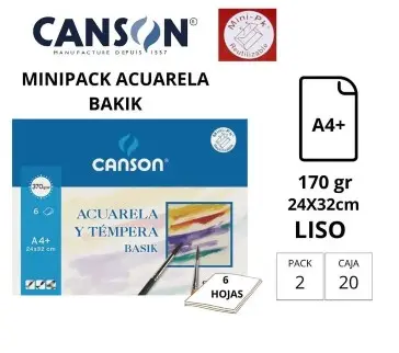 [619906] MINI PACK PAPEL ACUARELA BASIK CANSON DIN A4+ 370g PACK 6 HOJAS