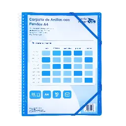 Carpeta Pp Raylu Paper Espiral 20 Fundas A4 Azul Portada Personalizable