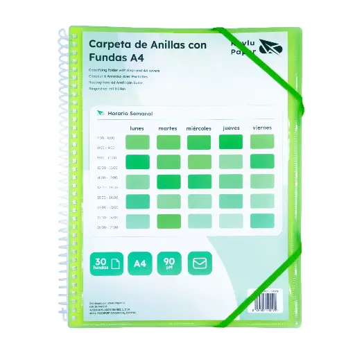 [181035] CARPETA PP RAYLU PAPER ESPIRAL 30 FUNDAS A4 VERDE PORTADA PERSONALIZABLE