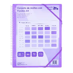 Carpeta Pp Raylu Paper Espiral 30 Fundas A4 Violeta Portada Personalizable