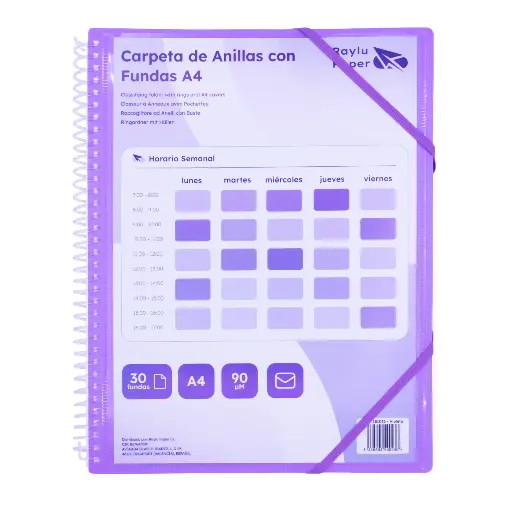 [181036] CARPETA PP RAYLU PAPER ESPIRAL 30 FUNDAS A4 VIOLETA PORTADA PERSONALIZABLE
