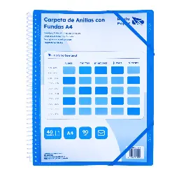 Carpeta Pp Raylu Paper Espiral 40 Fundas A4 Azul Portada Personalizable