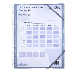 Carpeta Pp Raylu Paper Espiral 40 Fundas A4 Humo Portada Personalizable