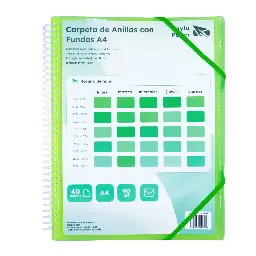Carpeta Pp Raylu Paper Espiral 40 Fundas A4 Verde Portada Personalizable
