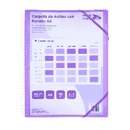 Carpeta Pp Raylu Paper Espiral 40 Fundas A4 Violeta Portada Personalizable