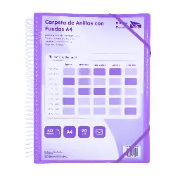 Carpeta Pp Raylu Paper Espiral 50 Fundas A4 Violeta Portada Personalizable