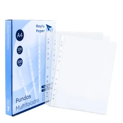 [180551] FUNDAS MULTITALADRO A4 120 MICRAS 100 UNIDADES TRANSPARENTE CRISTAL RAYLU
