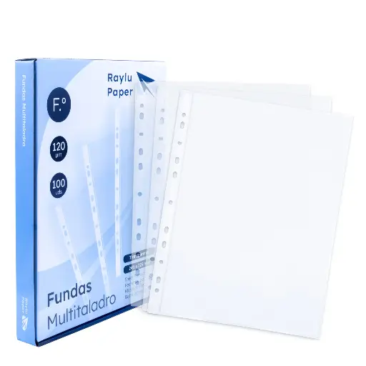 [180552] FUNDAS MULTITALADRO FOLIO 120 MICRAS 100 UNIDADES TRANSPARENTE CRISTAL RAYLU