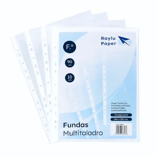 [180587] FUNDAS MULTITALADRO FOLIO 90 MICRAS PAQUETES DE 10UDS RAYLU