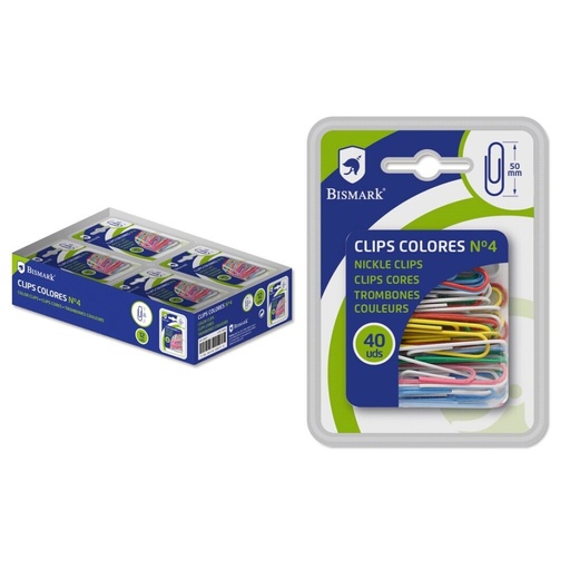 [040171] CLIPS DE COLORES BISMARK Nº4 50 MM BLÍSTER 40UDS
